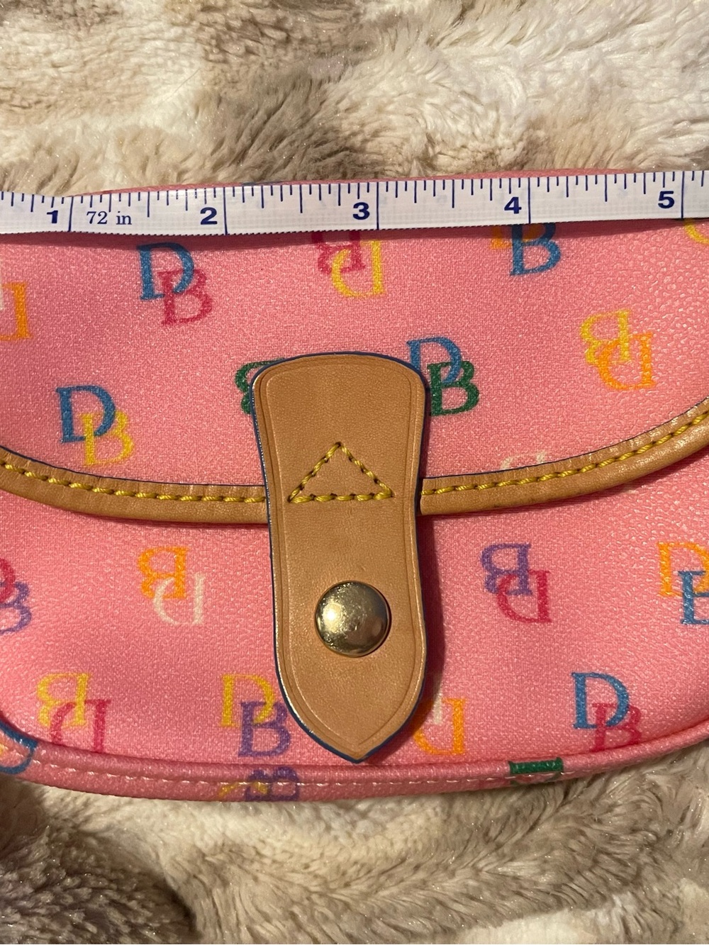 Dooney & Bourke Pink Multicolor DB Logo Wristlet with Tan Trim - Picture 3 of 13